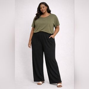 IMAN Black Wide Leg Pull On Pants 1X Plus Size 22” Waist 30” Length Stretch Care